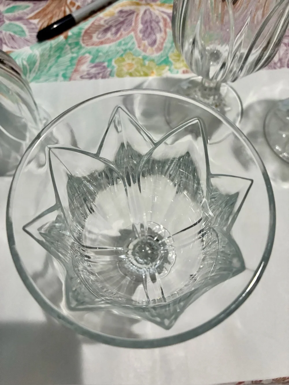 Vintage French Crystal Tulip Water Goblet Set of4. Raised fluted leaf. 14 oz. EC